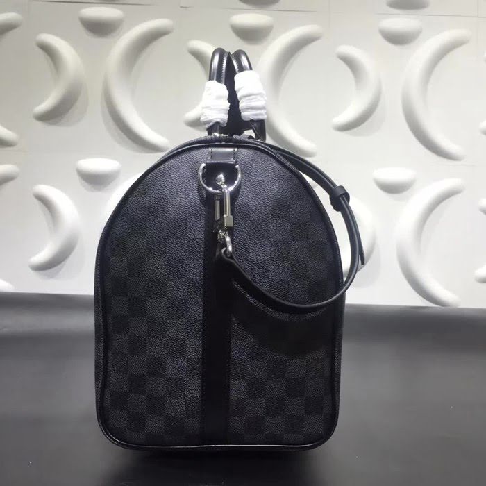 路易威登LV頂級原單經典款KEEPALL 旅行袋 M41418 黑格皮旅行袋枕頭包 YDH1413